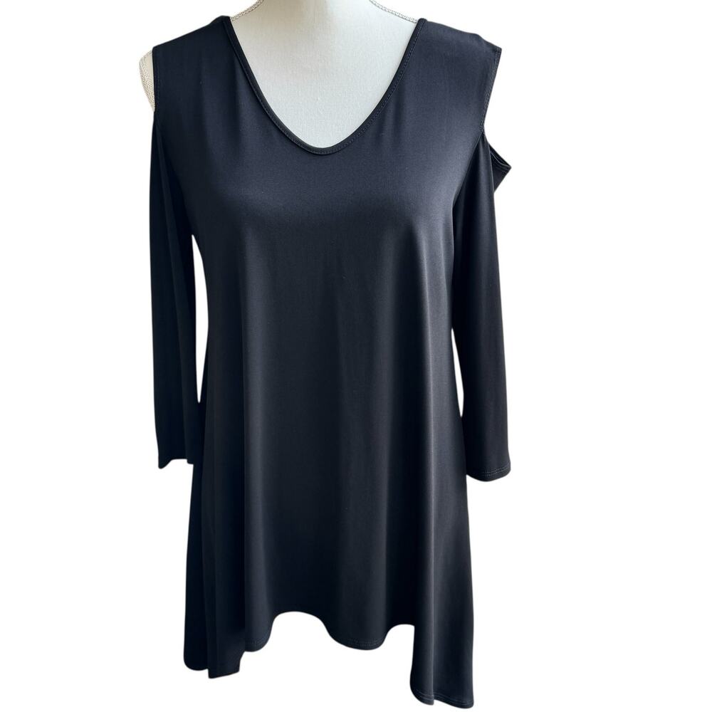 CLARA SUN WOO Top Womens Small Black Cold Shoulder Tunic V-Neck